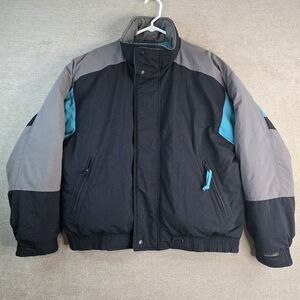 Eddie Bauer Jacket Men XL VTG Down Fill Ski Coat Black Teal Turquoise Y2K Puffy